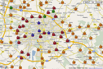 extrem zoomfaehige Google-Map mit den Standorten von ca. 200 Geraetehaeusern